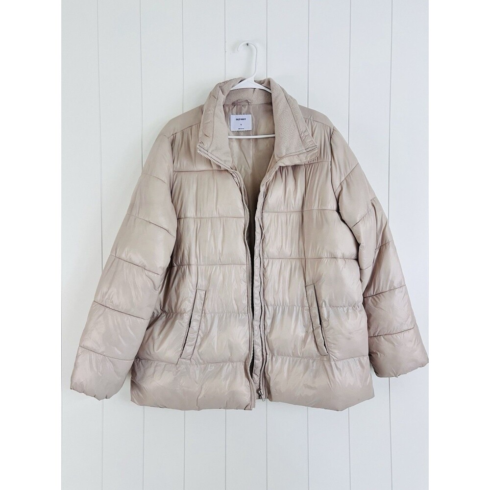 Old Navy Light Beige Quilted Insulated Puffer Jacket Full Zip Coat Womens XL